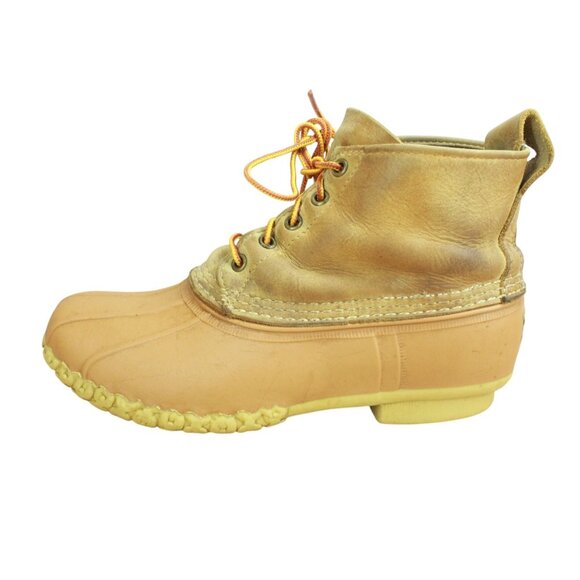 LL Bean Women's Yellow Leather Lace Up Unlined Ankle Duck Boots Size 10 M - Picture 1 of 9